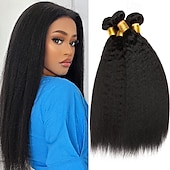 economico 4 ciocche di capelli veri tessitura-4 pacchi Tesse per capelli Brasiliano Yaki liscia Estensioni dei capelli umani Cappelli veri Fascio di capelli 8-28 pollice Nero Da donna Facile da indossare Junior