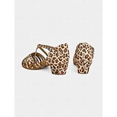 abordables Chaussures de danses latines-sandales de danse latine à imprimé léopard avec semelle en daim souple pour femmes – talons ouverts à lanières avec boucle réglable, idéales pour la salsa, le tango et la danse de salon