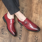levne Formální-pánské červené boty s řemínkem z umělé kůže s krokodýlím vzorem – elegantní formální design s kovovou přezkou pro svatby a obchodní oděvy