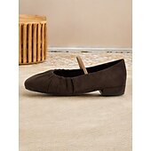 cheap Women&#039;s Flats-Women&#039;s Retro Brown Suede Flats – Elastic Strap Ballet Shoes with Pleated Detailing, Perfect for Casual Outings and Vintage-Inspired Fashion