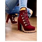 baratos Botas de tornozelo-Botas femininas pretas de salto alto com cadarço e sola resistente – calçado estiloso para trajes casuais e ao ar livre
