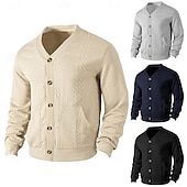 baratos Suéteres básicos-Homens Moletom Jaqueta de suor Preto Azul Marinha Cáqui Cinzento Decote V Tecido Bolsos Trabalho Desportos e Ar livre Casual Roupa de rua Básico Casual Primavera &amp; Outono Estações Cruzadas Roupa
