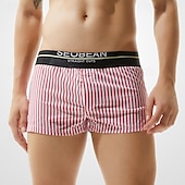 economico Boxer da uomo-Per uomo 1 pc Boxer Vita elastica 50% cotone Traspirante Morbido Comodo Banda A vita medio-alta Nero Rosso