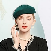 tanie Kapelusze na przyjęcia-czapki 100% wełniany beret kapelusz melonik / kapelusz typu cloche wesele przyjęcie herbaciane eleganckie wesele z czystym kolorem tiulu nakrycie głowy