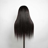 economico Parrucche lace front capelli veri-Parrucche in pizzo con cerniera sostituibile trasparente 13x4, capelli umani, attaccatura dei capelli pre-pizzicata, densità 150 per donne nere, colore nero naturale