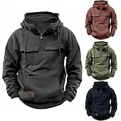 economico felpe con cappuccio da uomo di base-Per uomo Felpa con cappuccio Felpa con cappuccio e cerniera a un quarto Felpa con cappuccio tattica Compatto Rosso bordeaux Nero Vino Verde militare Blu marino Con cappuccio Liscio Compatto Sportivo