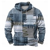 baratos moletons 3d masculinos-Homens Xadrez Moletons Moletom Casacos Moletom com capuz Gola Redonda Moda Impressão 3D Festa Feriado Streetwear Azul Com Cordão Outono Inverno Designer