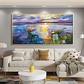 cheap Landscape Paintings-Mintura Handmade Lake View Oil Paintings On Canvas Wall Art Decoration Modern Abstract Landscape Picture For Home Decor Rolled Frameless Unstretched Painting