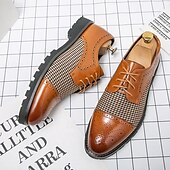 abordables Semi-formel-chaussures oxford pied-de-poule pour hommes - lacets en similicuir marron avec détails brogue et semelle robuste pour une tenue décontractée et formelle