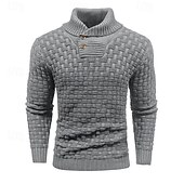 preiswerte Herrenpullover-Herren Pullover Strickpullover Gerippt Stricken Standard Strick Glatt Rollkragen Modisch Basic Urlaub Freizeitskleidung Bekleidung Herbst Winter Schwarz Gelb S M L