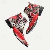 cheap Premium Leather Boots-Men&#039;s Red &amp; Black Snakeskin Leather Ankle Boots with Metallic Toe Cap and Side Zipper – Premium Cowhide Statement Footwear with Stud Accents