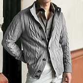preiswerte Herren Strickjacke-Herren Strickjacke Kurzer Pullover Gedrehtes Stricken Standard Knopf Feste Farbe Ständer Modisch Klassisch Urlaub Freizeitskleidung Bekleidung Herbst Winter Schwarz Kaki M L XL