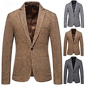 billige Blazere for menn-Herre Blazer Virksomhet Cocktailfest Bryllupsfest Mote Fritid Vår &amp; Vinter Polyester Helfarge Knapper Lomme Bekvem Enkeltkneppet Blazer Mørkegrå Kakifarget Lysegrå