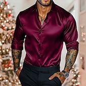 economico Camicie in raso da uomo-Per uomo Camicia Camicia in raso Maglietta informale Camicia con bottoni Liscio Matrimonio Da mare Nero Bianco Borgogna Blu reale Manica lunga Colletto Inverno Primavera &amp; Autunno Abbigliamento