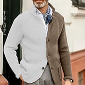 preiswerte Herren Strickjacke-Herren Jacquard-Pullover Strickjacke Kurzer Pullover Gerippt Stricken Standard Strick Button-Down Farbblock Schalrevers Modisch Klassisch Freizeitskleidung Verabredung Bekleidung Herbst Winter