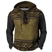 abordables sweats à capuche 3d pour hommes-Homme Cowboy Sweats à Capuche Sweat à capuche Sweat à capuche Capuche Décontractées 3D effet Vacances Sortie Chasse Bleu Marron Cordon Automne Hiver Designer