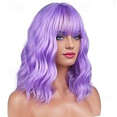 economico Parrucche di Carnevale-parrucche con frangia parrucche corte e colorate per donne parrucche ondulate sciolte per donne e ragazze
