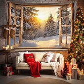 olcso karácsonyi gobelin lóg-karácsonyi díszek függő gobelin ablak kilátás fal művészet karácsonyi nagy kárpit falfestmény dekoráció fénykép háttér takaró függöny otthon hálószoba nappali dekoráció