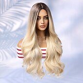 levne Syntetické trendy paruky-lisa rinna inspirovaná paruky syntetická paruka uniformy kariéra kostýmy princezna kudrnaté tělo vlna střední část vrstvený střih strojkem vyrobený paruka 26 palcová světle hnědé syntetické vlasy dámská párty móda