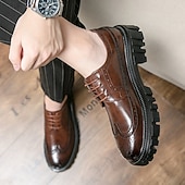 levne Formální-pánská robustní podrážka hnědé boty z umělé kůže – stylový vintage oxford design s odolným běhounem pro běžné i formální nošení