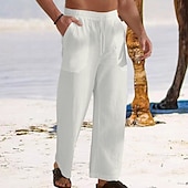 baratos Feriado-Homens Calças de linho Calças Calça verão Calças largas Calças de praia Com Cordão Cintura elástica Perna reta Tecido Conforto Respirável Comprimento total Ao ar livre Diário Feriado Férias Moda
