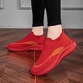 economico Sneakers da uomo-sneakers slip-on rosse leggere da uomo | tomaia in flyknit traspirante con suola comoda per attività casual e sportive