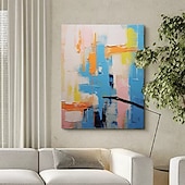 voordelige Schilderijen van landschappen-3d blauw abstract schilderij handgemaakte zonsondergang hedendaagse abstracte landschapsschilderij moderne perzik en roze landschapsschilderij wandkunst groot ingelijst canvas schilderij moderne