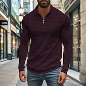 Χαμηλού Κόστους Κλασικό Πόλο Ανδρών-Ανδρικά Βάφλα Πόλο Μπλουζάκια Quarter Zip Polo Καθημερινά Αργίες Τρίμηνο φερμουάρ Μακρυμάνικο Μοντέρνα Σκέτο Άνοιξη &amp; Χειμώνας Κανονικό Μαύρο Λευκό Κρασί Χακί Ανοικτό Γκρίζο Πράσινο Χακί