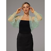 abordables enveloppes d&#039;invité de mariage-boléro en maille protection solaire manches longues bouffantes transparent cache-épaules boléro en tulle organza de mariée mode invité de mariage écharpe femme tout-assorti printemps&amp;amp;robe d&#039;été