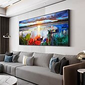 cheap Landscape Paintings-Mintura Handmade Lake View Oil Paintings On Canvas Wall Art Decoration Modern Abstract Landscape Picture For Home Decor Rolled Frameless Unstretched Painting