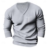 cheap Men&#039;s Printed Sweaters-Men&#039;s Faith Pullover Sweater Jumper V Neck Casual Party Evening Wear Daily Embroidered Knitting Warm Long Sleeve Fall Winter Wine Black Dark Navy