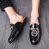 preiswerte Clogs &amp; Pantoletten für Herren-Herren-Loafer aus besticktem Lackleder, Pantoletten zum Hineinschlüpfen ohne Fersenteil mit Kronenemblem und Metallschnallendetail, perfekt für elegante und legere Anlässe
