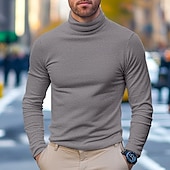 abordables camisetas basicas-Hombre Camiseta superior Camisa de manga larga Jersey de cuello alto simulado Manga Larga Cuello Alto Cuello de pila Invierno Primavera &amp; Otoño Color sólido Diario Casual Estilo callejero Cuello Alto