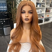 cheap Human Hair Lace Front Wigs-Unprocessed Virgin Hair 5x5 Closure 13x4 Lace Front Wig Middle Part Brazilian Hair Wavy Brown Wig 130% 150% Density with Baby Hair Glueless Pre-Plucked For Women Long Human Hair Lace Wig