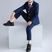 billiga Pojkes formella kostym-4 delar Ringbärarkostym Pojkar Barn Kostym Formell kostym Kavaj &amp; väst &amp; byxor &amp; brosch &amp; slips Formell Fest Alla hjärtans dag Mode Häftig Rutig Ficka Blå Purpur Polyester