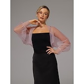 abordables enveloppes d&#039;invité de mariage-boléro en maille protection solaire manches longues bouffantes transparent cache-épaules boléro en tulle organza de mariée mode invité de mariage écharpe femme tout-assorti printemps&amp;amp;robe d&#039;été