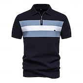 economico Polo Elite da Uomo-Per uomo Polo con zip Lavoro Affari Collo ripiegato Manica Corta Blocco di colori Cerniera Estate Primavera Autunno Bianco perla Nero Blu marino Polo con zip