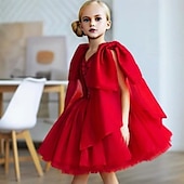 baratos Vestidos de Festa-Infantil Para Meninas Vestido de festa Côr Sólida Sem Manga Espetáculo Com Transparência Princesa Doce Com Transparência Longuette Vestido da bainha Vestido De Tule Verão Primavera Outono Crianças