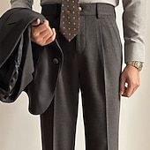 baratos Magro-Homens Graduação Social Calças Nápoles Calças chinês Botões Bolsos Côr Sólida Conforto Formal Festa Trabalho Moda Estilo Clássico Cinzento Escuro Damasco Micro-Elástica