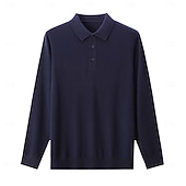 billiga Herrarnas Elite Tröjor &amp; Koftor-Herr Polo tröja Sticka Knappen uppåt Ensfärgat Polokrage Stickat Elegant Skola Formell Kläder Höst Vinter Svart Marinblå S M L