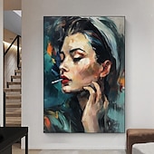tanie Obrazy z ludźmi-ręcznie malowany portret kobiety twarz obraz olejny dom paląca dziewczyna płótno dekoracyjne obrazy ścienne cuadros do salonu sypialnia nowoczesne płótno w rolce (bez ramy)