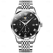 levne Quartz hodinky-OLEVS Muži Křemenný Módní Hodinky na běžné nošení Wristwatch Zobrazení fáze měsíce Svítící Kalendář VODĚODOLNÝ Ocel Hodinky