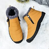 abordables Botas de invierno y nieve-Botas de nieve de invierno amarillas para hombre: impermeables, con forro de piel, cierre de cremallera, botines cálidos antideslizantes para clima frío
