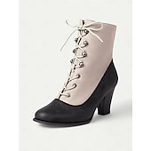 tanie Buty vintage-damskie wiktoriańskie sznurowane botki z detalami w stylu vintage brogs – buty na wysokim obcasie ze sztucznej skóry i materiału w stylu retro