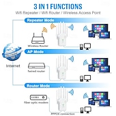 cheap Wireless Routers-1200Mbps WiFi Repeater Wireless WiFi Signal Repeater Dual-Band 2.4G 5G Network Amplifier WPS Router