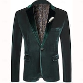 billiga Herrars klassiska kavajer-Herr Sammetsblazers Kavaj Företag Cocktailfest Bröllopsfest Mode Ledigt Vår &amp; Höst 100 % bomull Färgblock Knapp Ficka Bekväm Enkelknäppt Blazer Rubinrött Kungsblå Grön