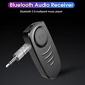 abordables Kit de Bluetooth/manos libres para coche-Receptor Bluetooth 5.0 para automóvil, adaptador auxiliar Bluetooth con cancelación de ruido, receptor de música Bluetooth para estéreo doméstico/auriculares con cable/llamadas manos libres, duración