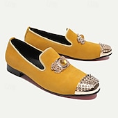 abordables Mocassins en cuir de qualité supérieure-mocassins en cuir jaune pour hommes avec ornements en pierres précieuses et bout pointu en métal clouté – chaussures habillées en cuir de vachette de qualité supérieure pour les occasions spéciales