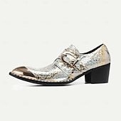 abordables Mocassins en cuir de qualité supérieure-chaussures habillées en cuir métallisé doré pour hommes avec motif peau de serpent, bout carré et détail boucle - parfaites pour les mariages, les fêtes et autres événements spéciaux