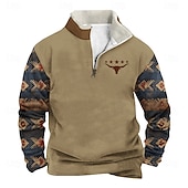 baratos Moletons 3D masculinos-Homens Cowboy Moletom Moletom com zíper Manga Longa Moletom Colarinho Chinês Quarter Zip Casual Vintage retrô Impressão 3D Férias Para Noite Streetwear Half Zip Outono Inverno